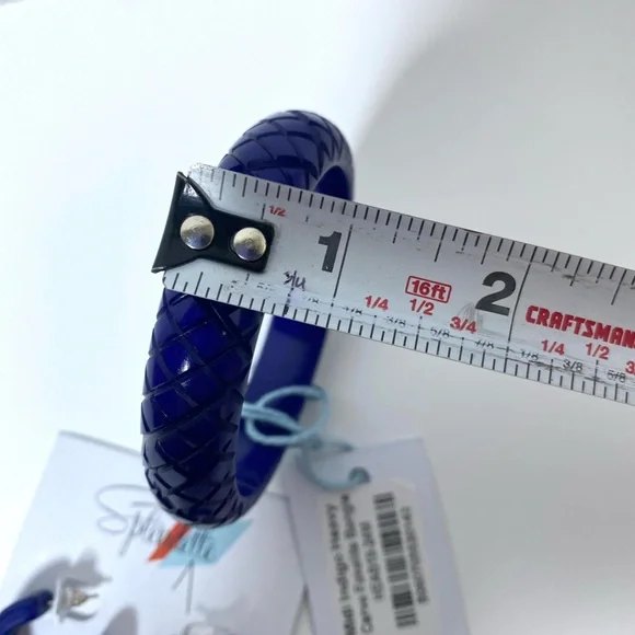 Splendette Set Midi MED Indigo Heavy Carve Fakelite Bangle & hoop earrings NWT - Picture 8 of 10